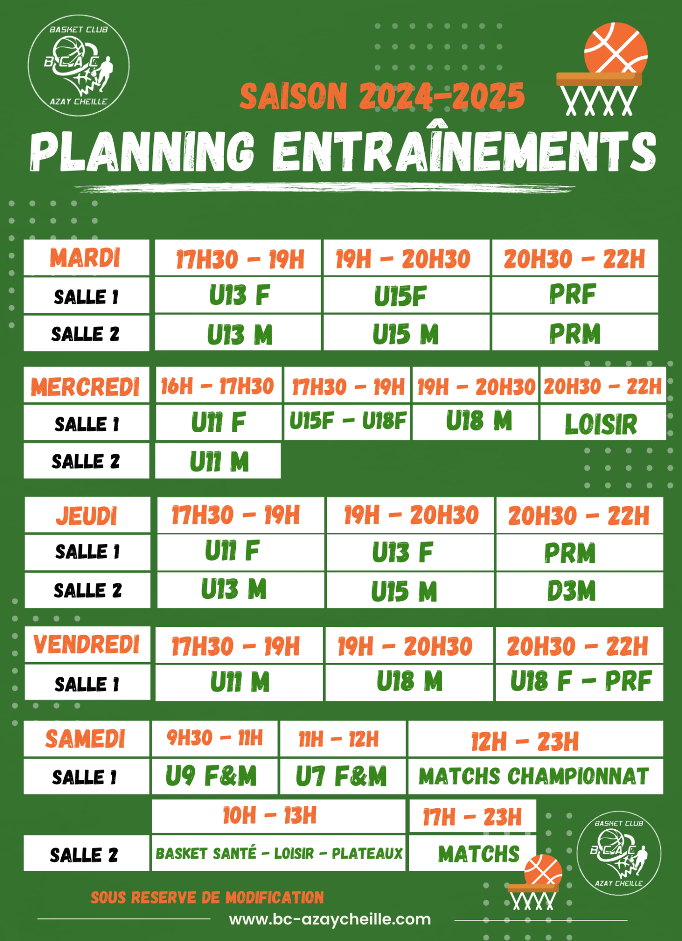 Planning entrainements 24 26